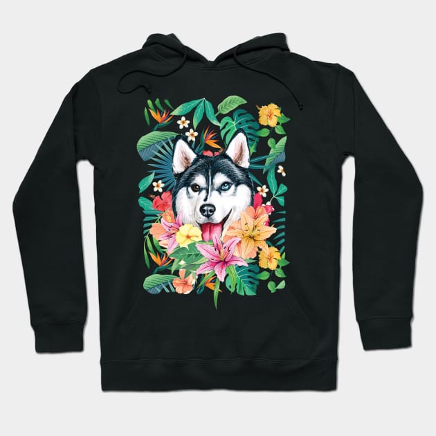 Tropical Siberian Husky 5 Hoodie by LulululuPainting